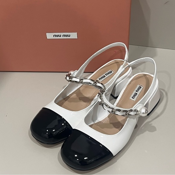 Miu Miu Shoes - Miu Miu Women's White and Black Slingback Heels